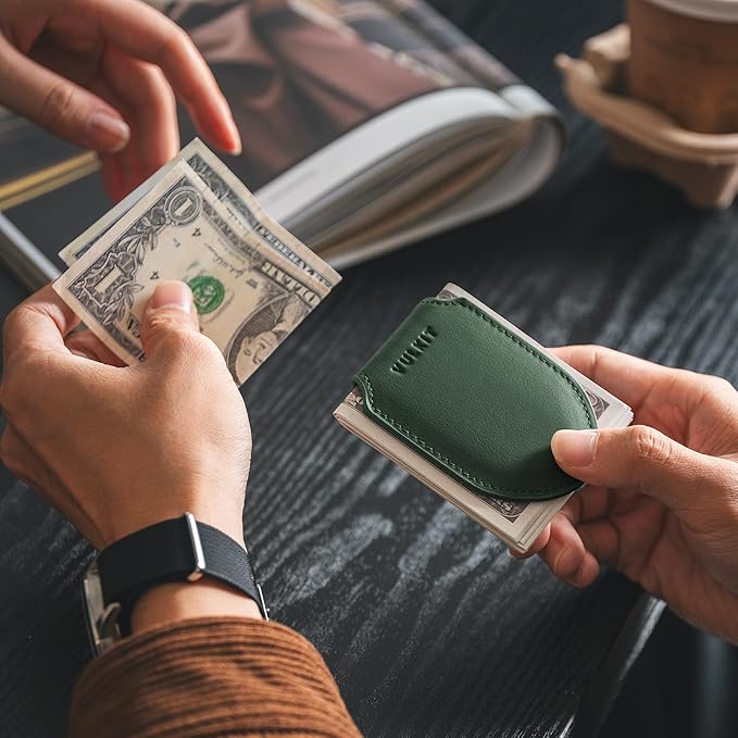 VULKIT Luxury Money Clip Genuine Leather Magnetic Closure Streamline Design Money Clip Wallet, Holds Up to 20 Bills