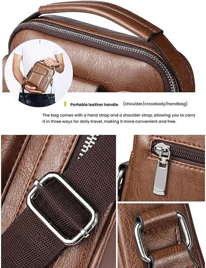 Men's Leather Crossbody Bag, Casual leather Bag for Men, Crossbody Bag Office Business,Handbag Purse Zipper