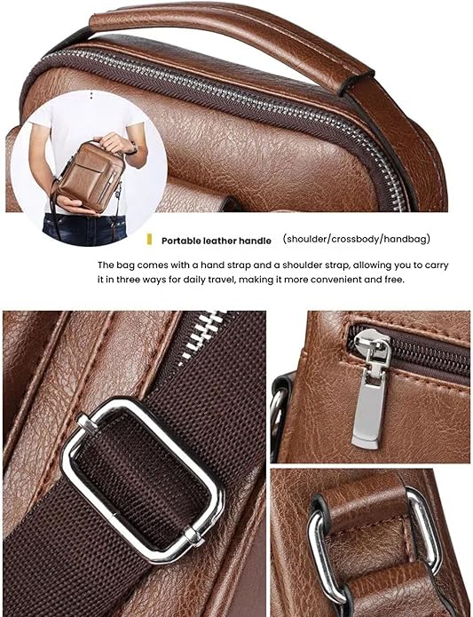 Men's Leather Crossbody Bag, Casual leather Bag for Men, Crossbody Bag Office Business,Handbag Purse Zipper