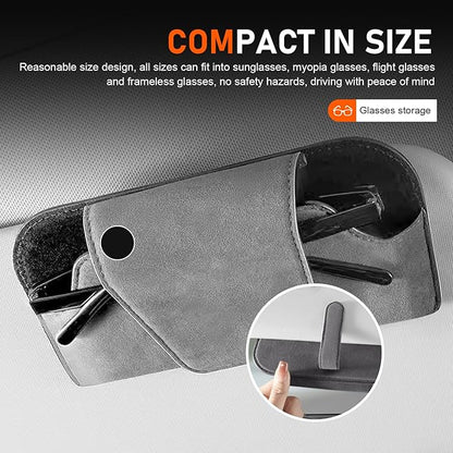 Car Visor Sunglass Holder, Suede Leather Visor Eyeglasses Holder with Clip, Car Interior Protective Glasses Storage Case, Universal for Most Cars (Gray)