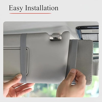 Generic Car Sun Visor Organizer, PU Leather Auto Visor Pocket, Interior Accessories Organizer with Multi-Pocket and Glasses Holder, for Car, Truck, SUV, etc., grey, TB001