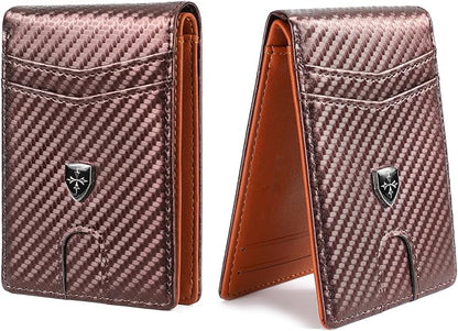 Mens Wallet Leather Credit Card Holder Slim Bifold RFID Blocking Front Pockets Minimalist Wallets for Men with ID Window