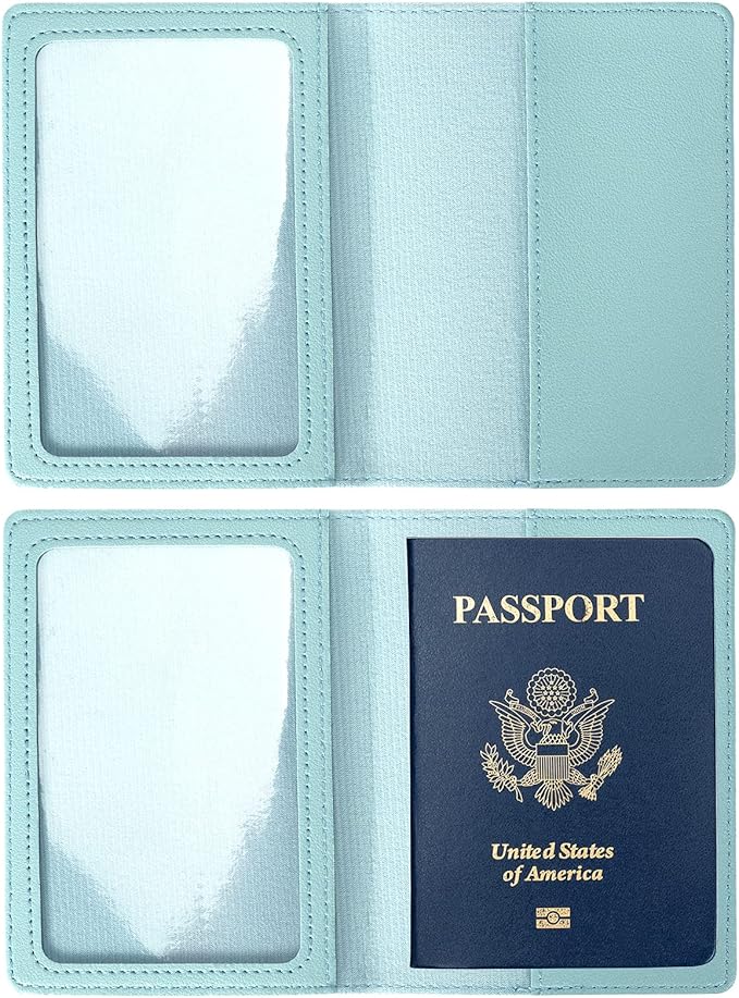 2 Pack Passport covers and Vaccine Card Holder PU Leather Passport Wallet Vaccine Case Protector Slot Travel Passport Wallets for Women & Men(D-Grey&blue)