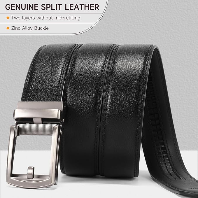 GAEKEAO Ratchet Belt for Men Genuine Leather 1 3/8" - Micro-Adjust Buckle Trim to Fit Dress Belt Casual to Formal Gift Boxed