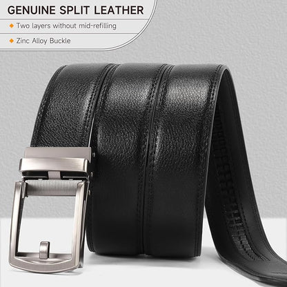 GAEKEAO Ratchet Belt for Men Genuine Leather 1 3/8" - Micro-Adjust Buckle Trim to Fit Dress Belt Casual to Formal Gift Boxed