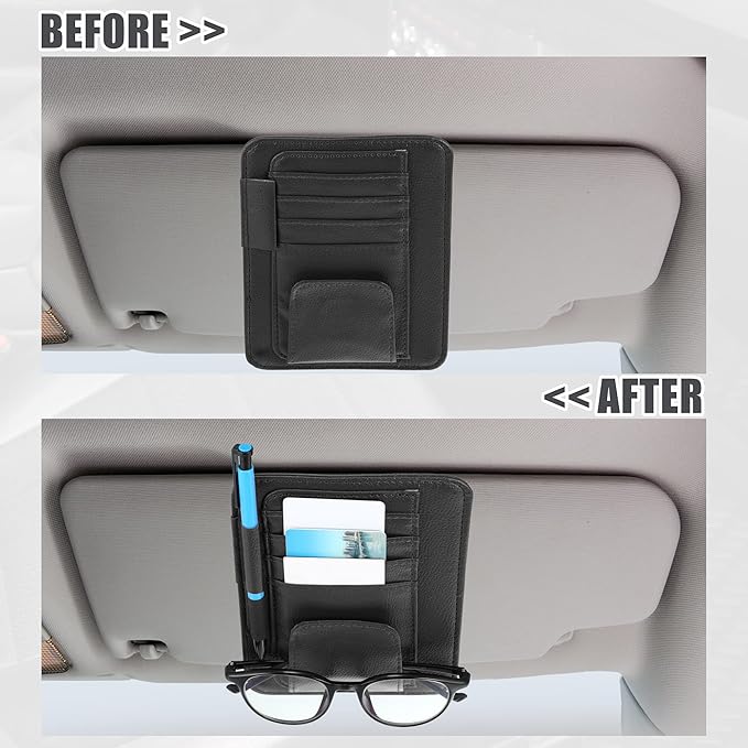 X AUTOHAUX PU Leather Car Sun Visor Organizer Glasses Holder Card Holder Auto Accessories Pocket Organizer Black