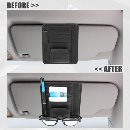 X AUTOHAUX PU Leather Car Sun Visor Organizer Glasses Holder Card Holder Auto Accessories Pocket Organizer Black