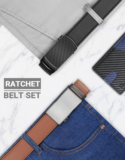 Zitahli Ratchet Belt for Men - 2 Packs Leather Mens belt For Gift Men Dress and Casual,Trim to Fit