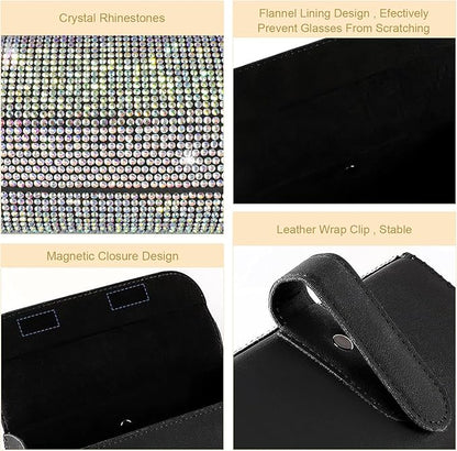 Bling Sunglasses Holder for Car Sun Visor, Rhinestone Auto Eyeglasses Mount Clip Organizer, Leather Sunvisor Sunglasses Storage Case, Universal Glasses Holder Clips for SUV, Sedan, Van (AB)
