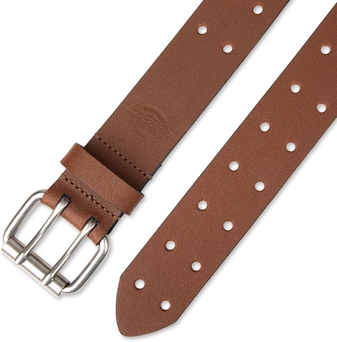 Dickies Men's Double Prong Leather Work Belt – Fully Adjustable, Regular & Big and Tall Sizes