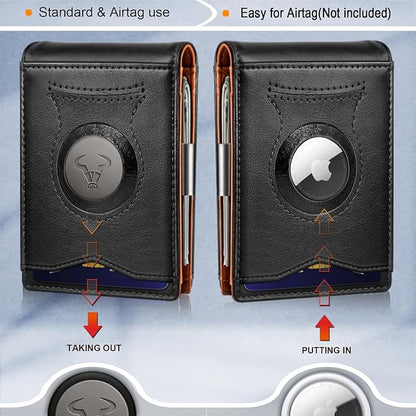 BULLIANT Men Wallet Airtag&Standard Use,Slim Front Pocket Wallet Money Clip for Gifg Men RFID Blocking 11Cards