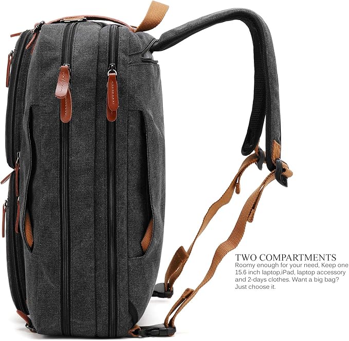CoolBELL Convertible Backpack Messenger Shoulder bag Laptop Case Handbag Business Briefcase Multi-functional Travel Rucksack Fits 17.3 Inch Laptop For Men/Women (Canvas Black)