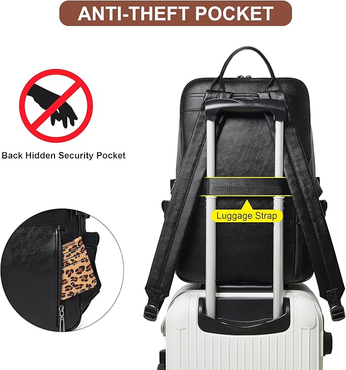Shrrie Vegan Leather Laptop Backpack for Women,17 Inch Computer Backpack Purse for Work Business College Travel Teacher Nurse with Anti-theft Pocket & Giant Tumbler Holder Pocket,Black