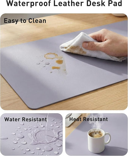 Aothia Faux Leather Desk Mat - Large Mouse Pad, Non-Slip PU Leather Blotter, Waterproof Writing Surface for Office and Home (Lavender, 42" x 17")