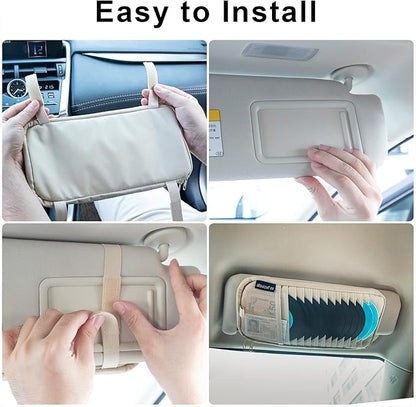alavisxf xx Car CD Holder, DVD Vehicle Visor Storage Organizer, Large Capacity CD Visor Case with 12 Sleeves, 1 Mesh Pocket, 1 Pen Holder, 1 Back Inner Pocket (Apricot)