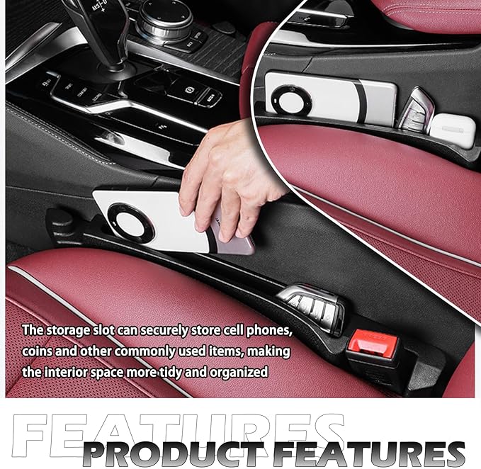 2PCS Upgraded Car Seat Gap Filler Organizer,Versatile Car Gap Filler Organizer with Hooks & Storage Slots Design,Soft Cars Seat Gaps Fillers Strip Cars Accessories Interior