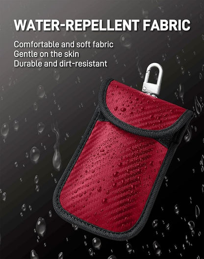 Upgraded Faraday Bag for Key Fob (2 Pack), Premium Faraday Key Fob Protector– Car RFID Signal Blocking, Car Security Protection, Anti-Theft Pouch, Anti-Hacking Case Blocker Red