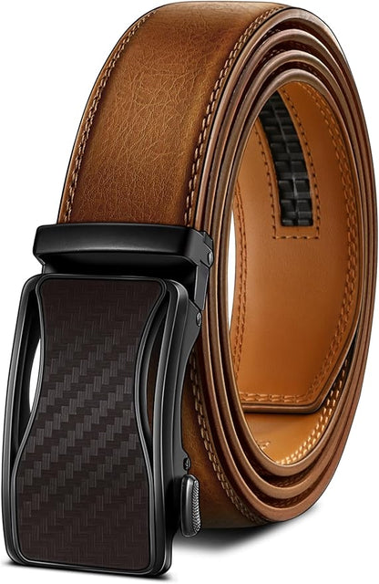 BULLIANT Mens Ratchet Belt,Leather Adjustable Slide Belt For Gift Mens Dress Casual 1 3/8",Size Adjustable