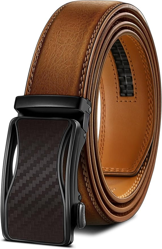 BULLIANT Mens Ratchet Belt,Leather Adjustable Slide Belt For Gift Mens Dress Casual 1 3/8",Size Adjustable