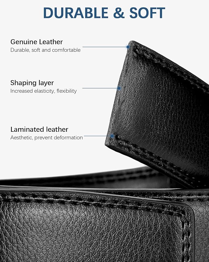BOSTANTEN Ratchet Leather Belt For Men 2 Pack Dress and Casual with Adjustable Buckle, Trim to Fit