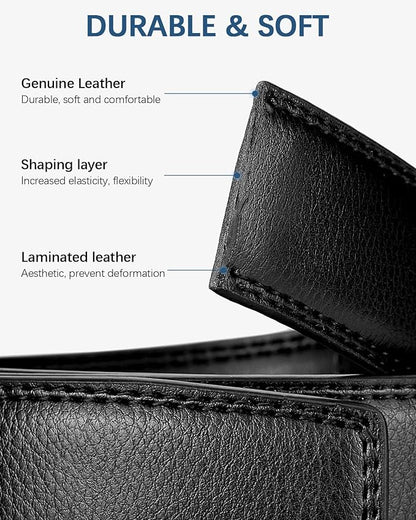 BOSTANTEN Ratchet Leather Belt For Men 2 Pack Dress and Casual with Adjustable Buckle, Trim to Fit