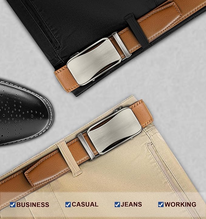 BULLIANT Mens Ratchet Belt,Leather Adjustable Slide Belt For Gift Mens Dress Casual 1 3/8",Size Adjustable