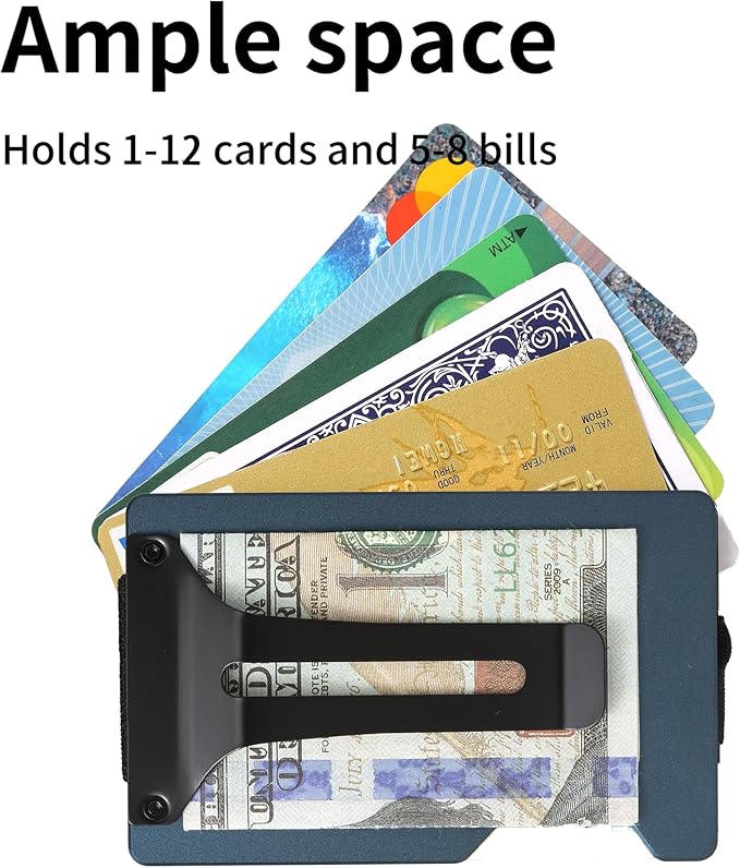 Minimalist Slim Wallet for Men,RFID Blocking Metal Wallet,Aluminum Credit Card Holder & Money Clip 12-15 Cards,Slim Rfid Front Pocket Mens Wallet, Matte Dark Blue