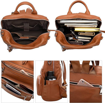 ALTOSY Genuine Leather Backpack Purse for Women Large Shoulder Bag With Laptop Compartment Multiple Pockets(S106 Brown)
