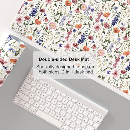 Colorful Star Large Mouse Pad, Watercolor Floral Desk Mat Office Supplies, Waterproof Faux Leather Big Gaming Mousepad for Women Girls, Flowers Desk Pad Home Office Décor Accessories 31.5" x 15.7"