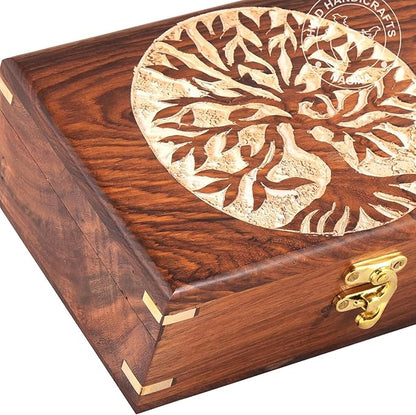 Rosewood Handmade Wooden Urn Tree of Life Engraving Handcarved Jewellery Box for Women-Men Jewel | Home Decor Accents | Decorative Boxes | Storage & Organiser (7" x 5.5" x 3.5", Tree - 2 White)