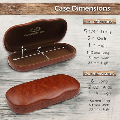 MyEyeglassCase Men's Medium Glasses Case - Classic Eyeglasses Hard Shell Holder, Elegant Easy Open Lip with Pouch and Cloth