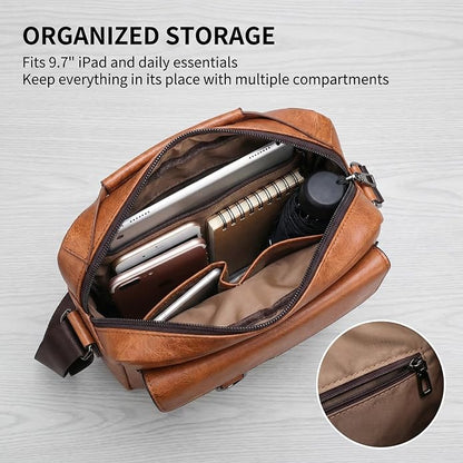 Men's Leather Crossbody Bag, Casual leather Bag for Men, Crossbody Bag Office Business,Handbag Purse Zipper