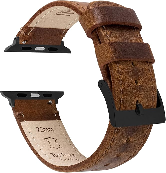 BARTON WATCH BANDS - Top Grain Leather Watch Bands Compatible with Apple Watch Models - 1, 2, 3, 4, 5, 6, 7, 8, 9, 10, SE, Ultra & Ultra 2