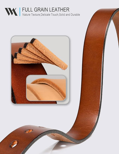 WOLFANT Full Grain Leather Belt for Women,1.1" Ladies Casual leather Jean Belt with Vintage Square buckle in Gift Box