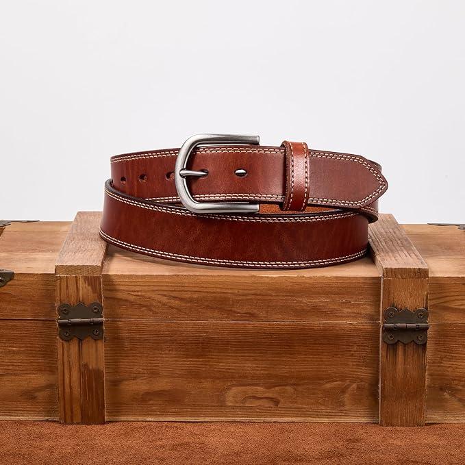 Men's Full Grain Leather Belt for Everyday Casual Jeans, 1.5" Handmade Men Leather Belts with Gift Box