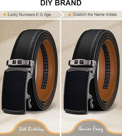 KEMISANT Belt Men, Sliding Ratchet Belt Genuine Leather For Gift Mens Dress Pants Oxfords,Size Adjustable