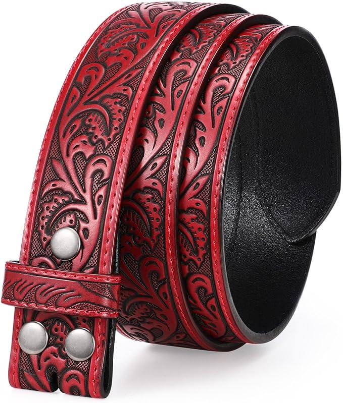 TRIWORKS Western Belt Strap for Men without Buckle 1.5" Wide Floral Engraved Embossed Leather Belt Strap