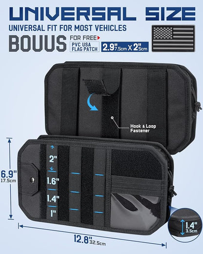 Molle Car Sun Visor Organizer with Zipper Storage Pouch & Glasses Holder, Auto Semi-Rigid MOLLE Panel for Police Gear & Overland Accessories, Fit Most Cars, Trucks, Patrols & Vans