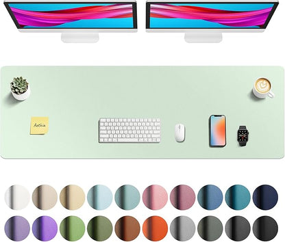 Aothia Faux Leather Desk Mat - Non-Slip PU Leather Desk Blotter, Waterproof Writing Surface, Large Desk Pad for Office & Home (Aqua, 55" x 17")