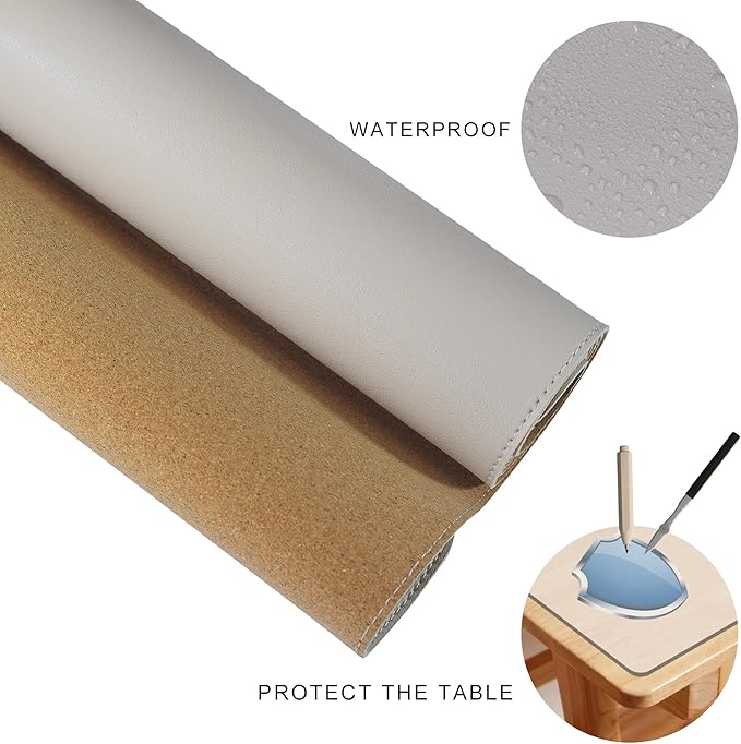 MAIDERN 55" x 24" Cork & Leather Desk Pad, Large XXL Mat, Full Mouse Pad, Dual Sided Protector for Gaming Home Office (Cream)