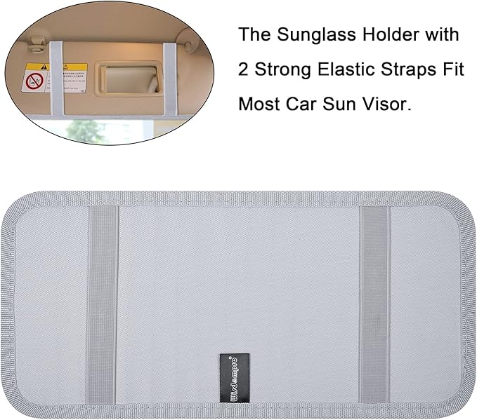 Car Sun Visor Organizer, Auto Storage Pouch with 3 CD Sleeves, Pen Holder, Strap & Pocket for Sunglass, Document, Card - Gray