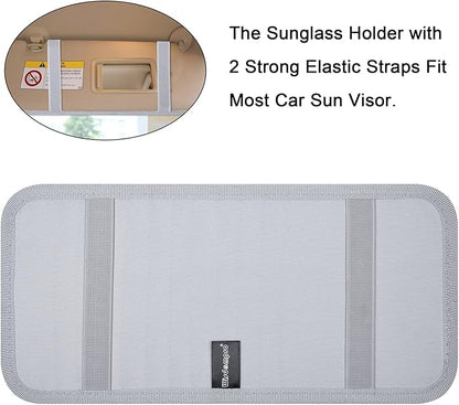 Car Sun Visor Organizer, Auto Storage Pouch with 3 CD Sleeves, Pen Holder, Strap & Pocket for Sunglass, Document, Card - Gray