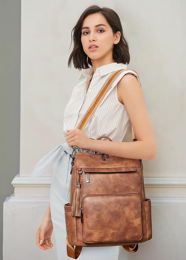 Shrrie Vegan Leather Laptop Backpack for Women 15.6 inch Work Backpack Fashion Travel Backpack Purse for Travel College Work