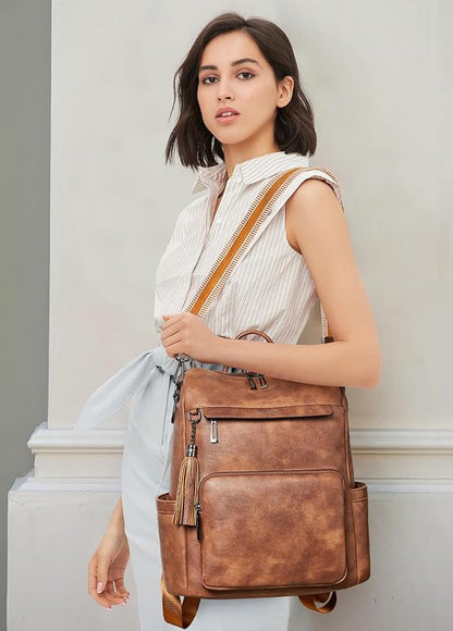 Shrrie Vegan Leather Laptop Backpack for Women 15.6 inch Work Backpack Fashion Travel Backpack Purse for Travel College Work