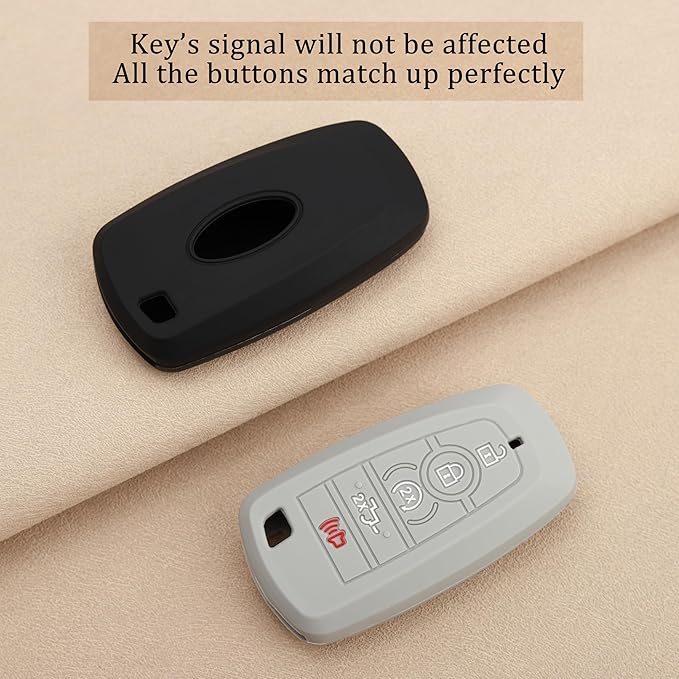 TANDRIVE Key Fob Cover for 2026 2025-2017 Ford F150 F250 F350 F450 F550 F650 F750, 5 Button, Silicone, 2-Pack, Black and Gray