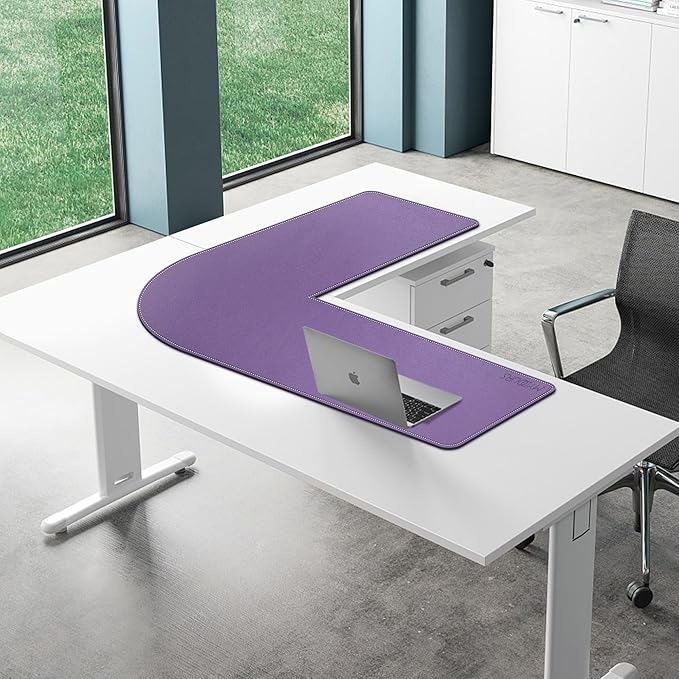 Mydours L-Shape Desk Mat, 46" x 46" x 16" Extra Large PU Leather Desk Pad Blotter, XXL Large Waterproof Gaming Mouse Pad, Desktop Protector for Computer Keyboard Home Office (Purple)