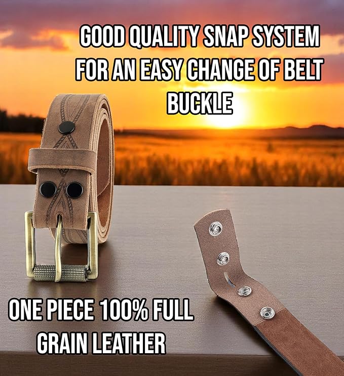 F&L CLASSIC Men's full Grain Vintage Distressed leather Belt,easy to change Roller buckle,1.5" Wide,USA,