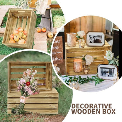 Wooden Crates for Display Large Rustic Nesting Wooden Basket with Handle, Farmhouse Wood Crate for Storage and Container, 5 Size Multipurpose Wood Basket for Fruits Vegetables Boxes XL