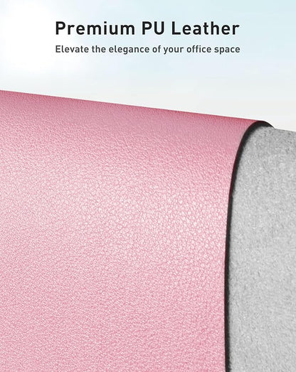 Aothia Faux Leather Desk Mat - Large Mouse Pad, Non-Slip PU Leather Blotter, Waterproof Writing Surface for Office and Home (Fairy Pink, 63" x 17")