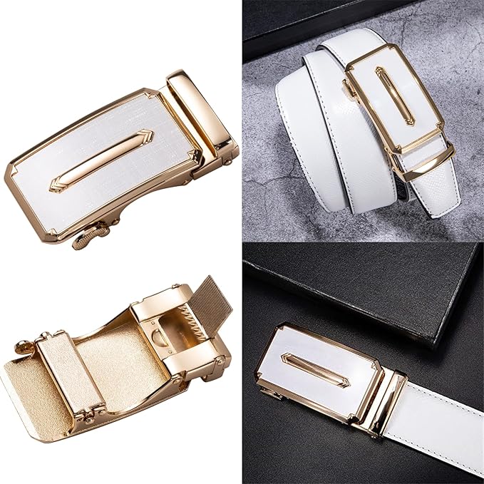 Barry.Wang Mens Belts Leather Ratchet Automatic Buckle Slide Click 1 3/8" Designer Dress Fashion Classic Casual Work Business